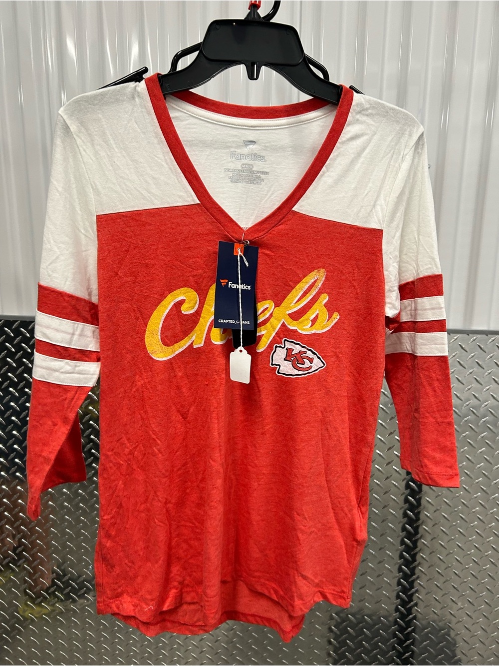 Fanatics Red & White Kansas City Chiefs Script V-Neck Long Sleeve Tee